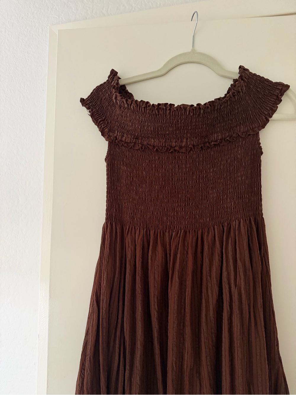 Hill House Brown Stripe Off-Shoulder Smocked Maxi Dress - Picture 2 of 3